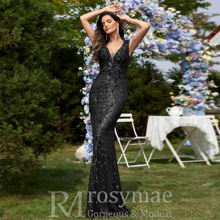 Temperament Slim Formal Evening Dress Mermaid Sequins Prom Dresses - Rosymae