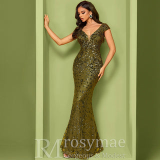 Temperament Slim Formal Evening Dress Mermaid Sequins Prom Dresses - Rosymae