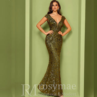 Temperament Slim Formal Evening Dress Mermaid Sequins Prom Dresses - Rosymae
