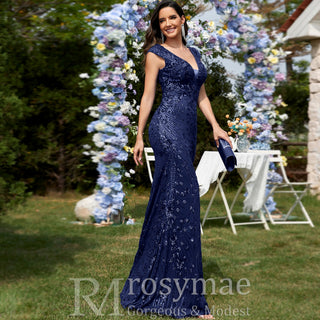 Temperament Slim Formal Evening Dress Mermaid Sequins Prom Dresses - Rosymae