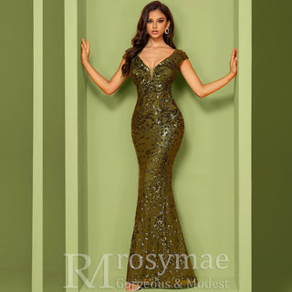 Temperament Slim Formal Evening Dress Mermaid Sequins Prom Dresses - Rosymae