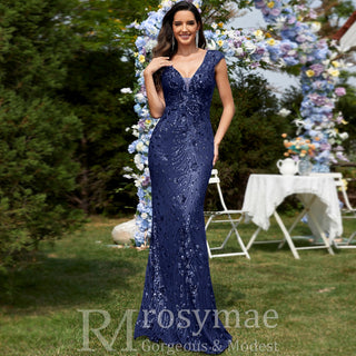Temperament Slim Formal Evening Dress Mermaid Sequins Prom Dresses - Rosymae