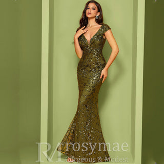 Temperament Slim Formal Evening Dress Mermaid Sequins Prom Dresses - Rosymae