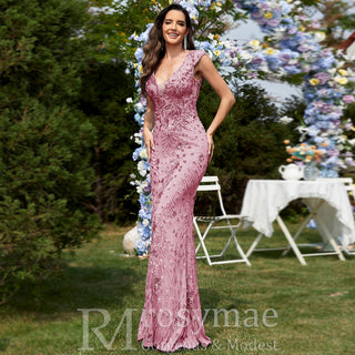 Temperament Slim Formal Evening Dress Mermaid Sequins Prom Dresses - Rosymae