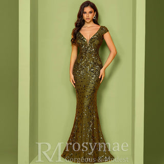 Temperament Slim Formal Evening Dress Mermaid Sequins Prom Dresses - Rosymae