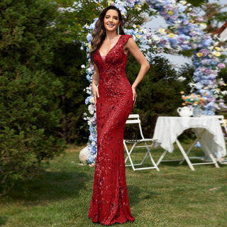 Temperament Slim Formal Evening Dress Mermaid Sequins Prom Dresses - Rosymae