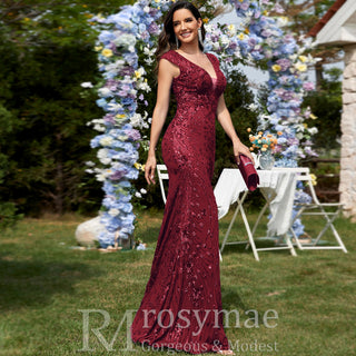Temperament Slim Formal Evening Dress Mermaid Sequins Prom Dresses - Rosymae