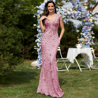 Temperament Slim Formal Evening Dress Mermaid Sequins Prom Dresses - Rosymae