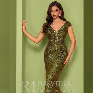Temperament Slim Formal Evening Dress Mermaid Sequins Prom Dresses - Rosymae