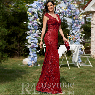 Temperament Slim Formal Evening Dress Mermaid Sequins Prom Dresses - Rosymae