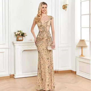 Temperament Slim Formal Evening Dress Mermaid Sequins Prom Dresses - Rosymae