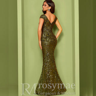 Temperament Slim Formal Evening Dress Mermaid Sequins Prom Dresses - Rosymae