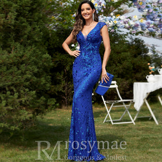 Temperament Slim Formal Evening Dress Mermaid Sequins Prom Dresses - Rosymae