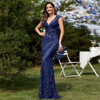 Temperament Slim Formal Evening Dress Mermaid Sequins Prom Dresses - Rosymae