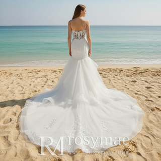 Spaghetti Straps V Neck Trumpet Ruffle Western Wedding Dress