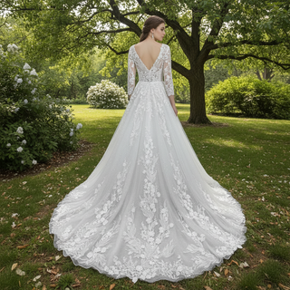 Elegant 3/4 Sleeve Wedding Dresses Three Quarter Sleeve Bridal Gowns