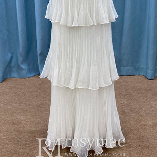 Three Quarter Sleeve Sheer Sheath Wedding Dress with Multi Layers - Rosymae