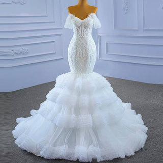 Tiered Ruffle Mermaid Wedding Dress with Detachable Straps - Rosymae