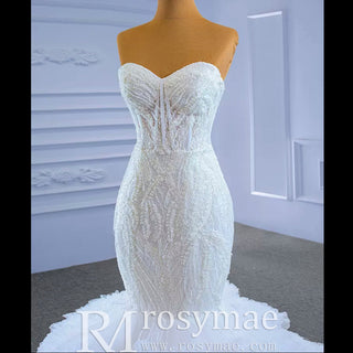 Tiered Ruffle Mermaid Wedding Dress with Detachable Straps - Rosymae