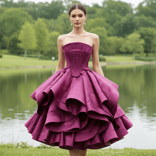 Tiered Ruffled Ssatin Homecoming Dress Strapless Short Prom Gown - Rosymae