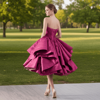 Tiered Ruffled Ssatin Homecoming Dress Strapless Short Prom Gown - Rosymae