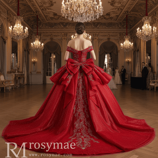 Tiered Skirt Quinceañera Dress with Silver Crystal Beading and Royal Train - Rosymae