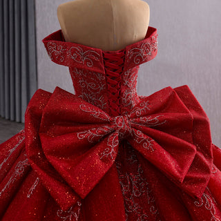 Tiered Skirt Quinceañera Dress with Silver Crystal Beading and Royal Train - Rosymae