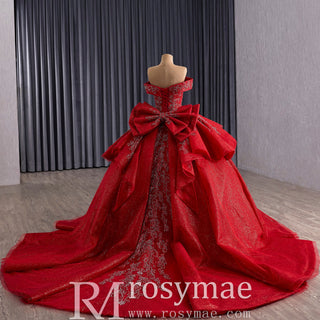 Tiered Skirt Quinceañera Dress with Silver Crystal Beading and Royal Train - Rosymae