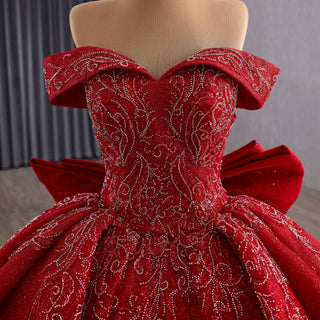 Tiered Skirt Quinceañera Dress with Silver Crystal Beading and Royal Train - Rosymae