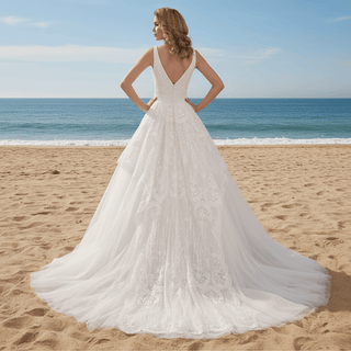 Timeless Ball Gown Multi V-neck Tulle Wedding Dress Tank Sleeve - Rosymae