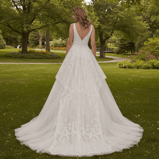 Timeless Ball Gown Multi V-neck Tulle Wedding Dress Tank Sleeve - Rosymae