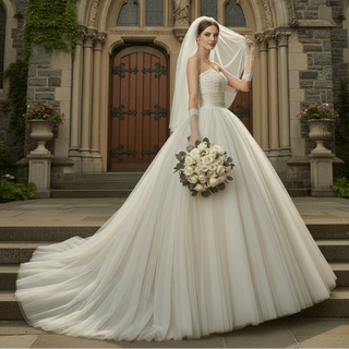 Timeless Strapless Ball gown Wedding Dress with Multi Level Tulle - Rosymae