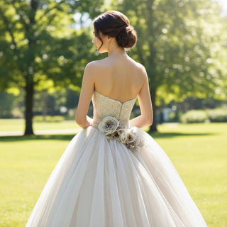 Timeless Strapless Ball gown Wedding Dress with Multi Level Tulle - Rosymae