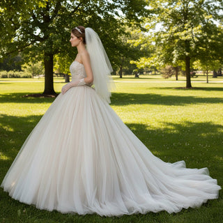 Timeless Strapless Ball gown Wedding Dress with Multi Level Tulle - Rosymae