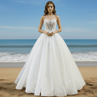 Traditional Strapless Lace Floor Length Bridal Wedding Gowns - Rosymae
