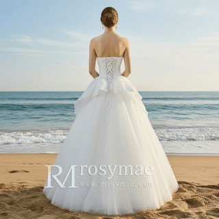 Traditional Strapless Lace Floor Length Bridal Wedding Gowns - Rosymae