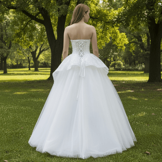 Traditional Strapless Lace Floor Length Bridal Wedding Gowns - Rosymae