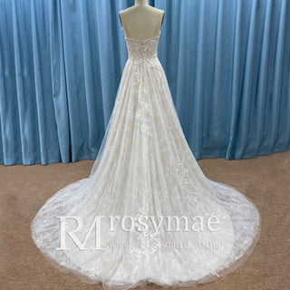Trendy A-line Tulle Floral Lace Wedding Dress with Sapaghetti Strap - Rosymae