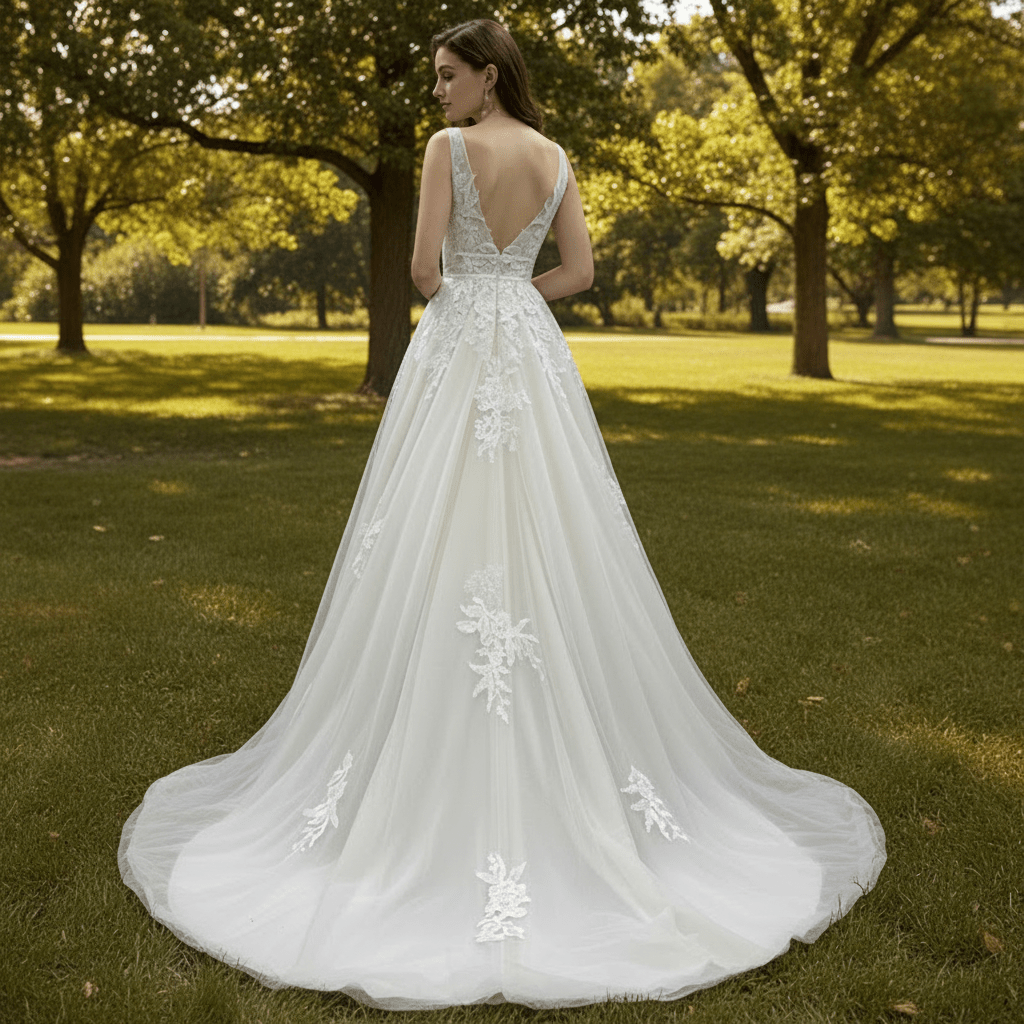 Trendy A-line Tulle Lace Vneck Wedding Dresses with Tank Top - Rosymae