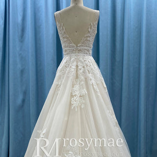 Trendy A-line Tulle Lace Vneck Wedding Dresses with Tank Top - Rosymae