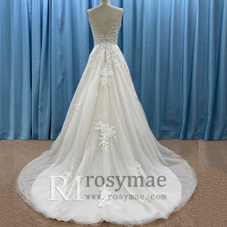 Trendy A-line Tulle Lace Vneck Wedding Dresses with Tank Top - Rosymae
