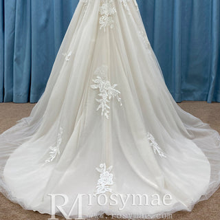 Trendy A-line Tulle Lace Vneck Wedding Dresses with Tank Top - Rosymae