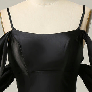 Trendy Backless Black Mermaid Bridesmaid Dress with Off Shoulder - Rosymae