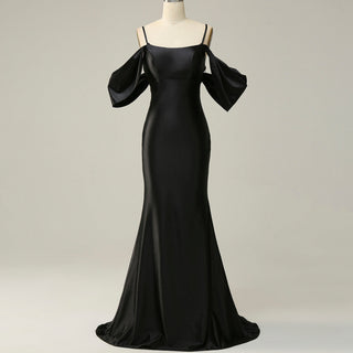 Trendy Backless Black Mermaid Bridesmaid Dress with Off Shoulder - Rosymae