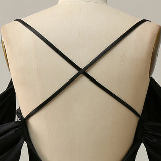 Trendy Backless Black Mermaid Bridesmaid Dress with Off Shoulder - Rosymae
