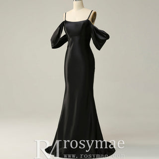 Trendy Backless Black Mermaid Bridesmaid Dress with Off Shoulder - Rosymae
