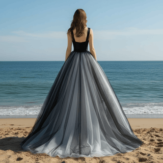 Trendy Black And White Wedding Dresses Square-neck For Bride - Rosymae