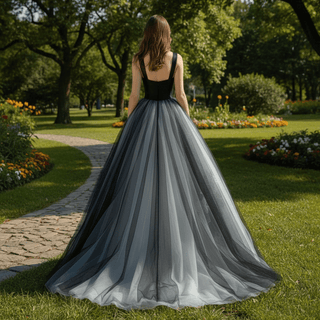 Trendy Black And White Wedding Dresses Square-neck For Bride - Rosymae