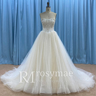 Trendy Design A-line Tulle Lace Wedding Dress with Detachable Top - Rosymae