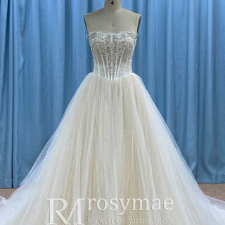 Trendy Design A-line Tulle Lace Wedding Dress with Detachable Top - Rosymae